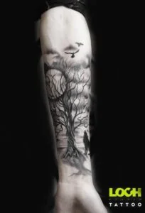 Loch Studio Tattoo - Pełnia księżyca z wilkiem