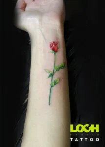 Loch Studio Tattoo - mały tatuaż kolorowa róża