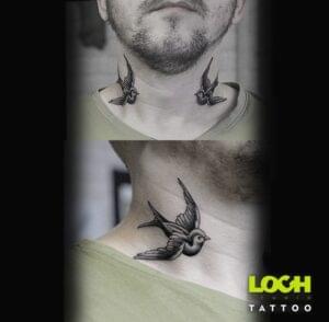 Loch Studio Tattoo - mały tatuaż ptaki na szyi