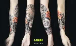 Loch Studio Tattoo - Zegar z kolorowymi kwiatami